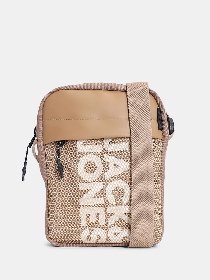 BEIGE MESH SLING BAG
